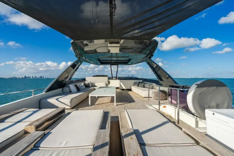 Slide: The Image of Luxurious 2018 Ferretti Yachts 850 Motor Yacht with spacious deck and ocean view. - 25