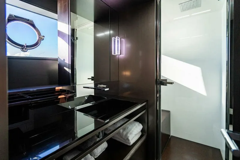 Slide: The Image of Luxurious bathroom in 2018 Ferretti Yachts 850 Motor Yacht, featuring sleek design and modern fixtures. - 32
