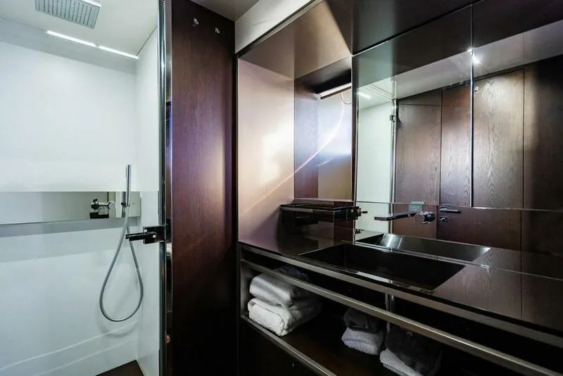 Slide: The Image of Luxurious bathroom interior of 2018 Ferretti Yachts 850 Motor Yacht, featuring modern design. - 34