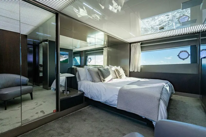 Slide: The Image of Luxurious bedroom interior of 2018 Ferretti Yachts 850 Motor Yacht with modern design. - 4