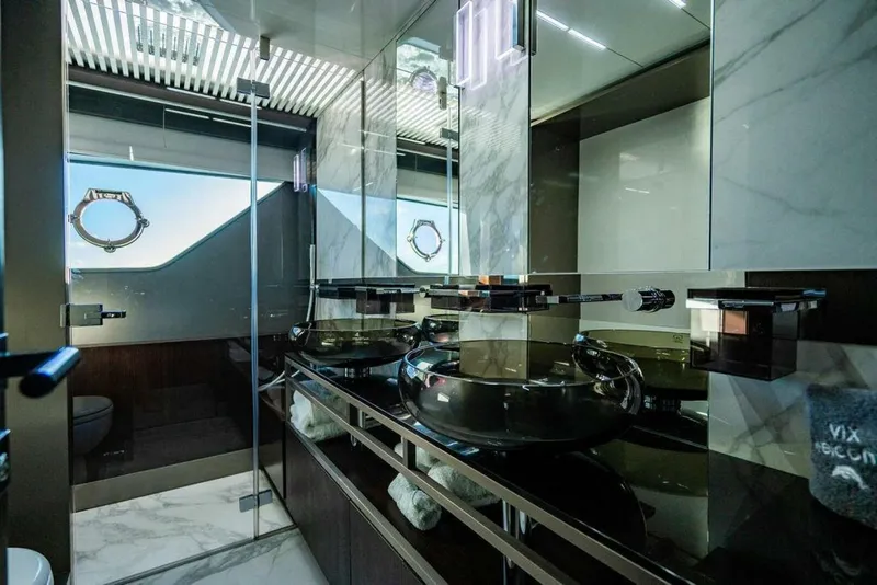 Slide: The Image of Luxurious bathroom in 2018 Ferretti Yachts 850 Motor Yacht with modern fixtures and elegant design. - 43