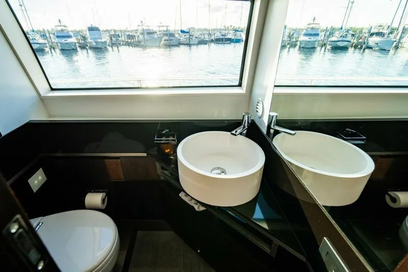 Slide: The Image of Luxurious bathroom in 2018 Ferretti Yachts 850 Motor Yacht with marina view. - 46