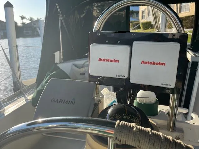 Slide: The Image of Cockpit of 1991 Hunter 30T sailboat with Garmin and Autohelm instruments. - 17