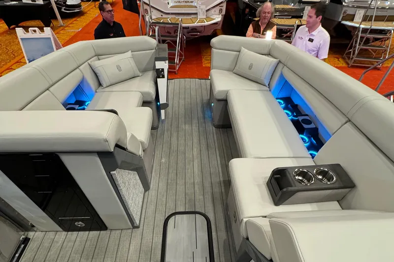 Slide: The Image of Luxurious interior of 2025 Balise Helix 26C boat with LED lighting and comfortable seating. - 3