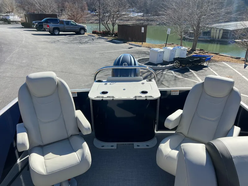 Slide: The Image of 2025 Sylvan Mirage Fish 8522 Party Fish boat interior with seating and console. - 36