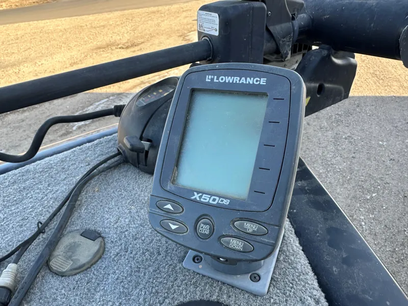 Slide: The Image of Lowrance X50 DS fish finder on 2011 Tracker Super Guide V16 boat. - 9