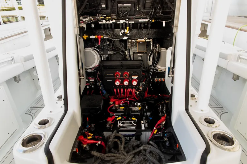 Slide: The Image of 2023 Yellowfin 26 Hybrid boat electrical system with wiring and components. - 34