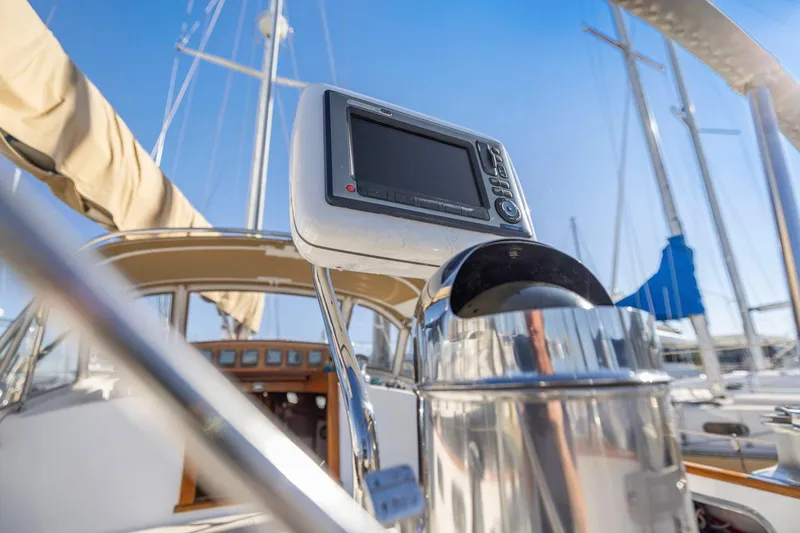 Slide: The Image of Cockpit view of 1987 Hinckley Sou'wester 42 sailboat with navigation equipment. - 21