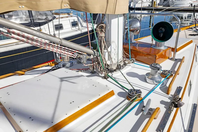 Slide: The Image of Deck of 1987 Hinckley Sou'wester 42 sailboat with rigging and winches. - 7