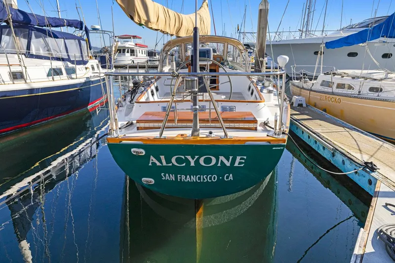 Slide: The Image of 1987 Hinckley Sou'wester 42 sailboat docked, named "ALCYONE," San Francisco, CA. - 1