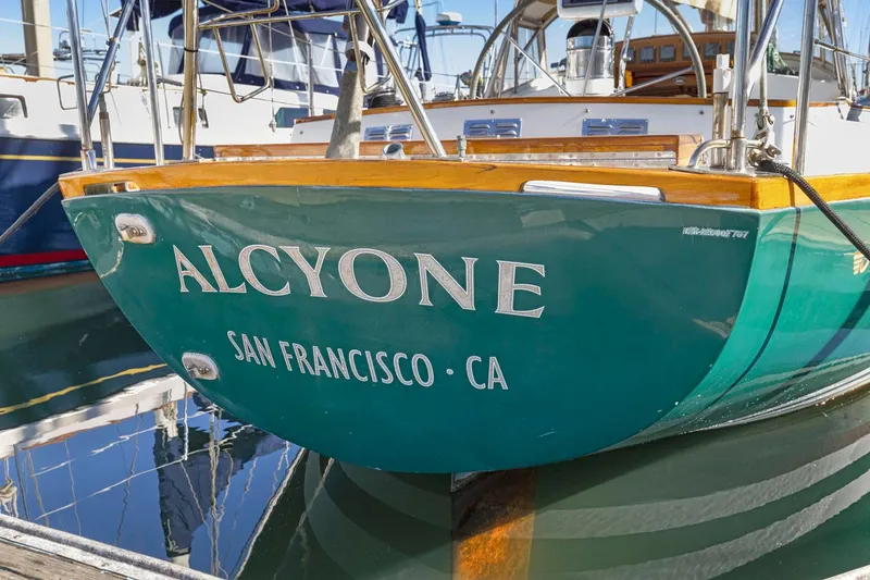 Slide: The Image of Hinckley Sou'wester 42 sailboat, "Alcyone," docked in San Francisco, CA, 1987 model. - 3
