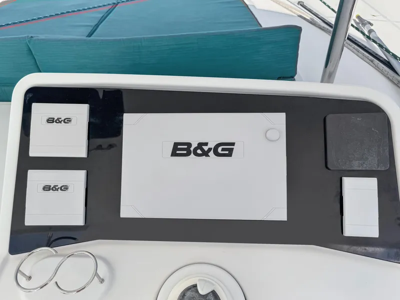 Slide: The Image of B&G navigation system on 2017 Lagoon 450 F yacht dashboard. - 17