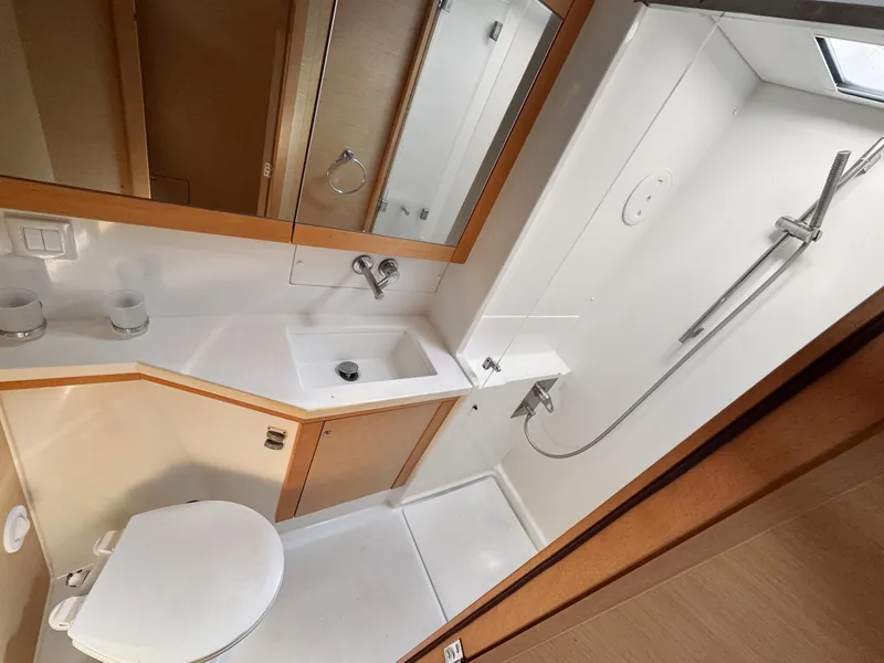 Slide: The Image of Bathroom interior of 2017 Lagoon 450 F yacht, featuring modern fixtures and compact design. - 41