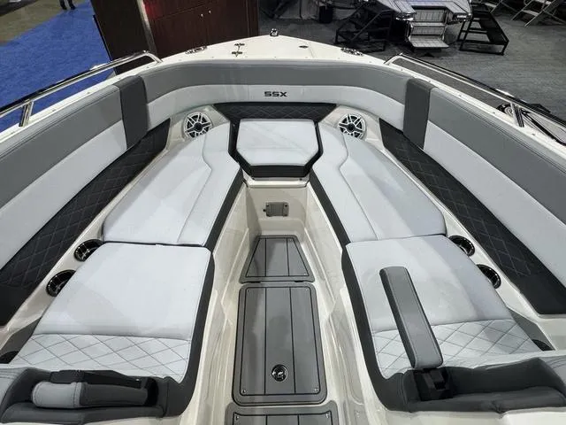 Slide: The Image of 2025 Chaparral 2870 SSX boat interior with luxurious seating and modern design. - 12