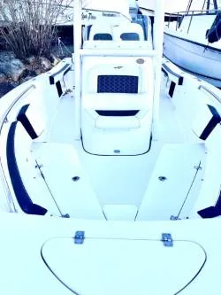 Slide: The Image of 2025 Tidewater 198 CC Adventure boat, spacious deck, sleek design, ideal for fishing and leisure. - 10