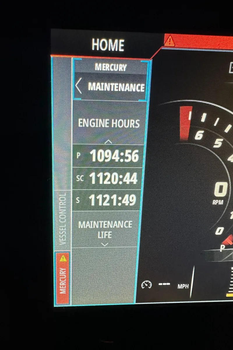 Slide: The Image of Intrepid 430 Sport Yacht 2017 engine hours display showing maintenance details. - 9