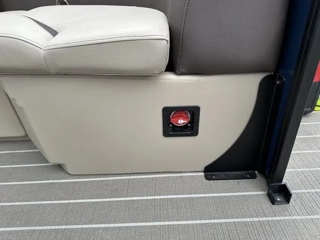 Slide: The Image of 2024 Bentley Pontoons Legacy 243 Navigator interior seating detail with red switch. - 4
