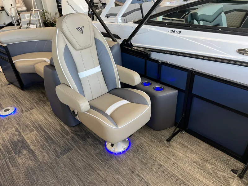 Slide: The Image of Luxurious seating on 2025 Viaggio Lago X-U boat with modern design and ambient lighting. - 27