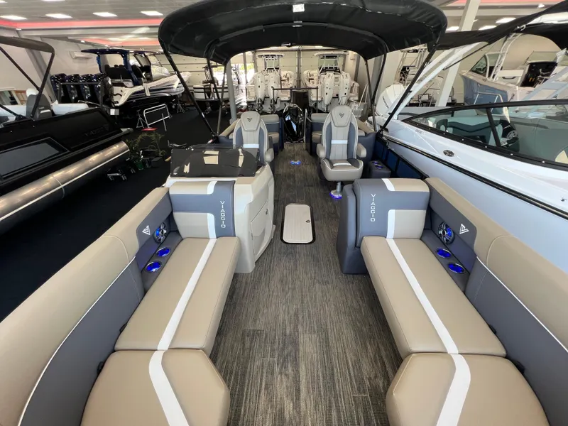 Slide: The Image of Luxurious 2025 Viaggio Lago X-U boat interior with spacious seating and modern design. - 32