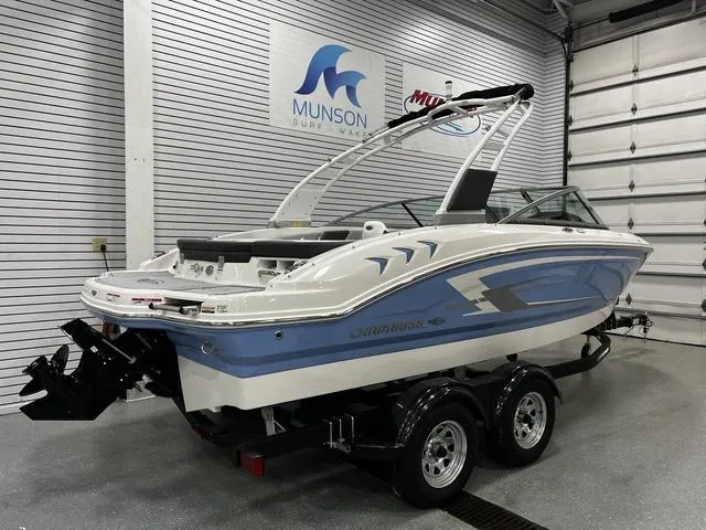 Slide: The Image of 2024 Chaparral 21 SSI Sport boat on trailer in showroom. - 4
