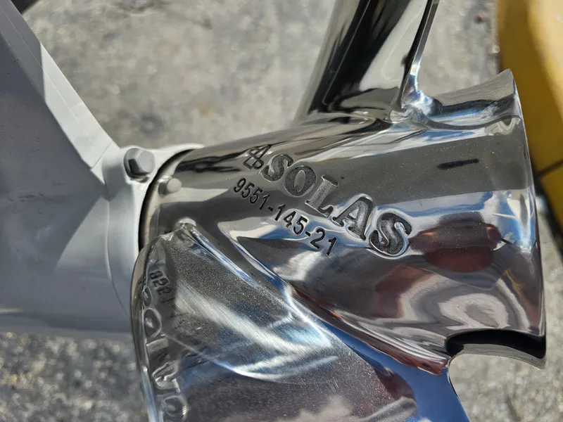 Slide: The Image of Close-up of a Solas propeller on a 2025 Savannah 2200 Offshore boat. - 20