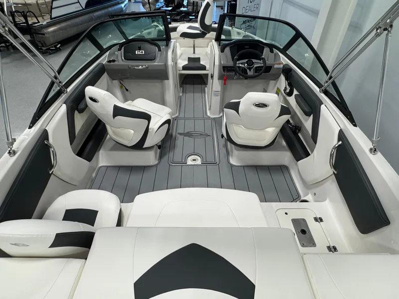 Slide: The Image of 2025 Chaparral 21 SSi Ski & Fish boat interior with modern seating and sleek design. - 5