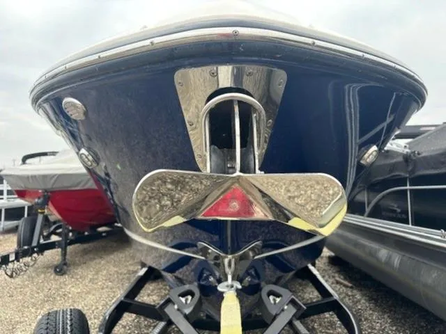 Slide: The Image of 2019 Chaparral 277 SSX boat front view, showcasing sleek design and anchor detail. - 40