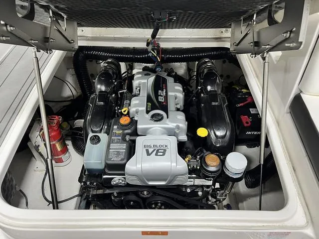 Slide: The Image of Engine compartment of 2022 Chaparral 28 Surf boat with Big Block V8 engine. - 15