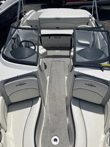 Slide: The Image of 2020 Stingray 208LR boat interior with dual consoles and seating, featuring sleek design and comfort. - 14