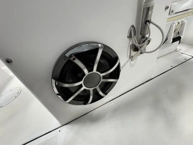 Slide: The Image of Speaker on a 2019 Edgewater 170CC boat, featuring a sleek, modern design. - 13