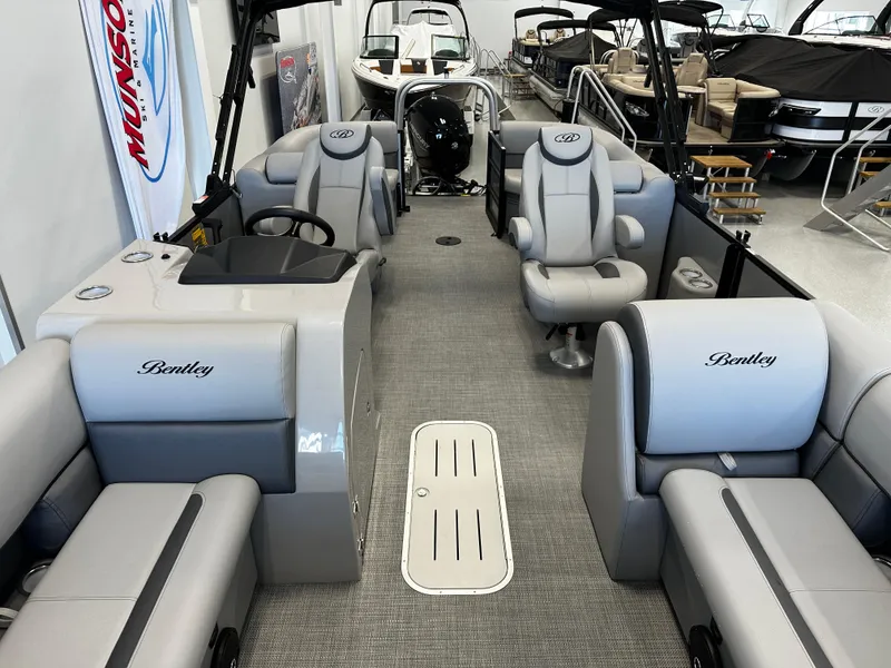 Slide: The Image of 2025 Bentley Pontoons 223 NAVIGATOR interior with luxurious seating and modern design. - 7