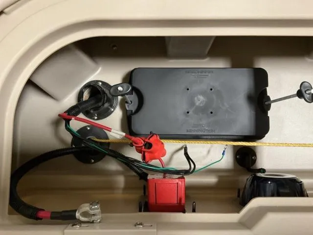 Slide: The Image of 2025 Bennington 22 SSR boat wiring and battery compartment. - 8