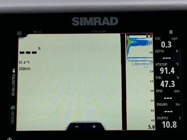Slide: The Image of Simrad display on 2022 Bennington 25 LTSB showing water temperature and fuel level. - 16