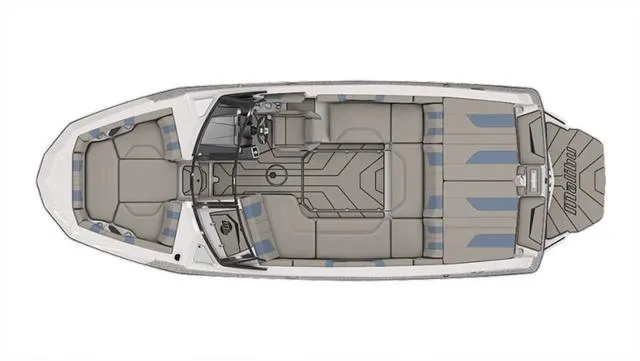 Slide: The Image of Top view of 2024 Malibu 21 LX boat interior layout, featuring spacious seating and modern design. - 16