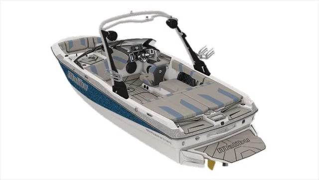 Slide: The Image of 2024 Malibu 21 LX boat with sleek design and modern features. - 17