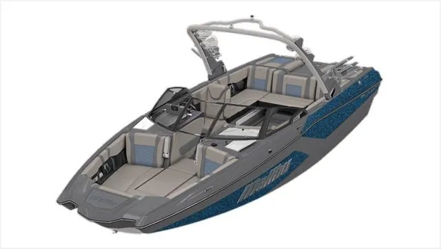 Slide: The Image of 2024 Malibu 23 MXZ boat with sleek design and spacious seating. - 17