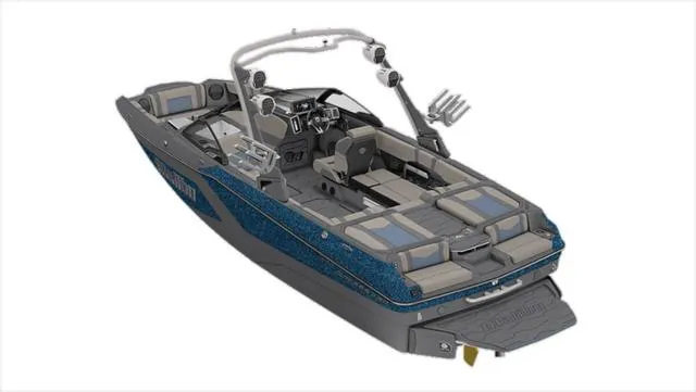 Slide: The Image of 2024 Malibu 23 MXZ boat, sleek design, spacious interior, advanced features for water sports. - 18