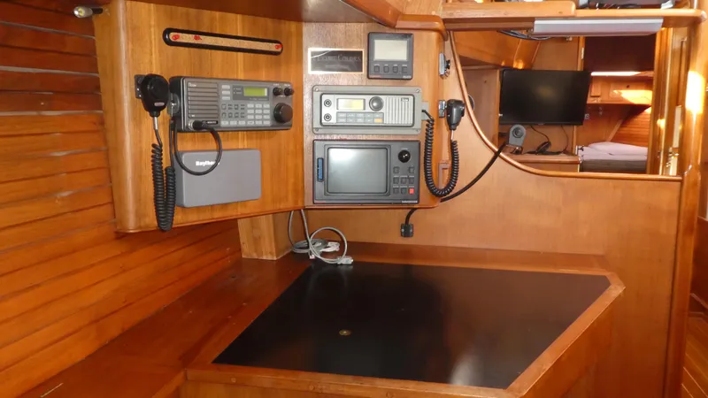 Slide: The Image of Navigation equipment in 1990 Celestial 48 Center Cockpit yacht interior. - 11