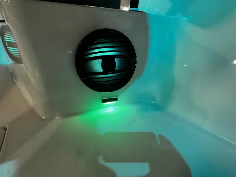 Slide: The Image of Speaker with green light on 2025 Sea Pro 292 DLX boat interior. - 32