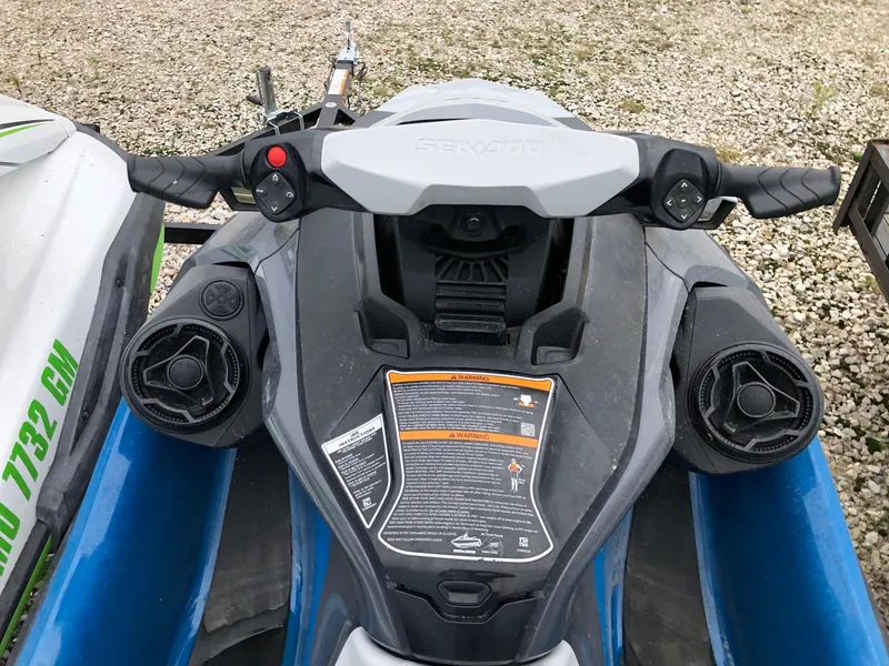 Slide: The Image of 2019 Sea-Doo GTX 155 jet ski dashboard with handlebars and control panel. - 7