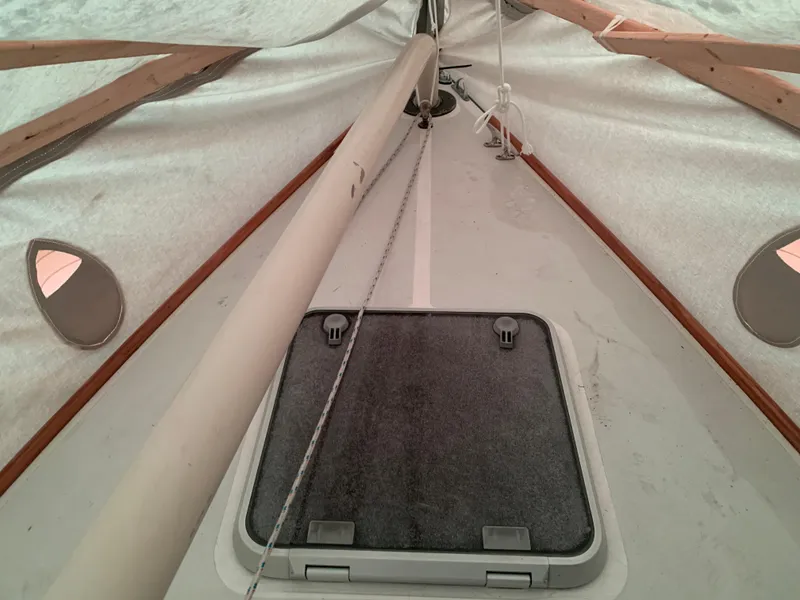 Slide: The Image of 2003 Alerion Express 28 sailboat interior with hatch and mast view. - 20