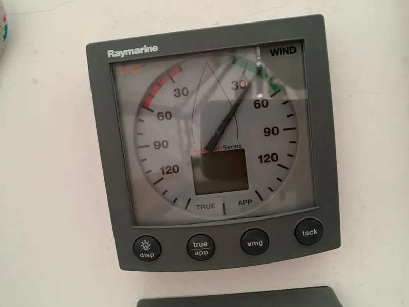 Slide: The Image of Raymarine wind gauge on 2003 Alerion Express 28 sailboat dashboard. - 33