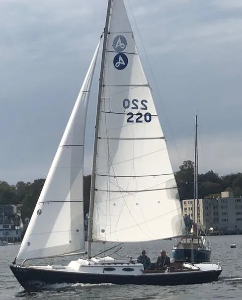 Slide: The Image of Sailing on water, 2003 Alerion Express 28 with white sails and blue hull. - 9