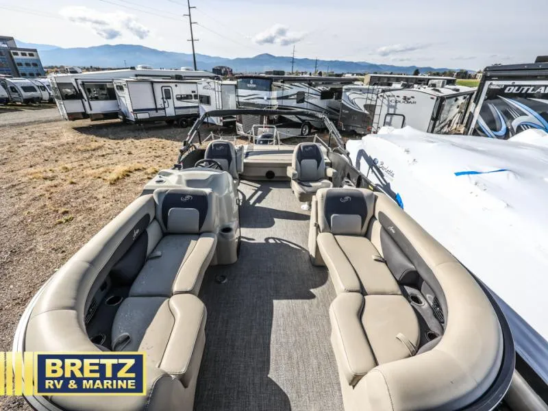 Slide: The Image of 2023 Aria 22UC pontoon boat with spacious seating at Bretz RV & Marine dealership. - 14