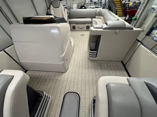 Slide: The Image of 2019 Harris Grand Mariner 250 interior with spacious seating and modern design. - 11