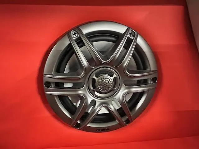 Slide: The Image of 2025 Sweetwater 2286SB speaker with metallic grille on red background. - 15