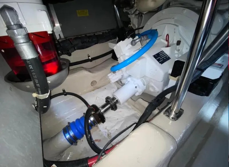 Slide: The Image of Engine room of 2006 Sea Ray 44 Sedan Bridge, showcasing mechanical components and systems. - 7