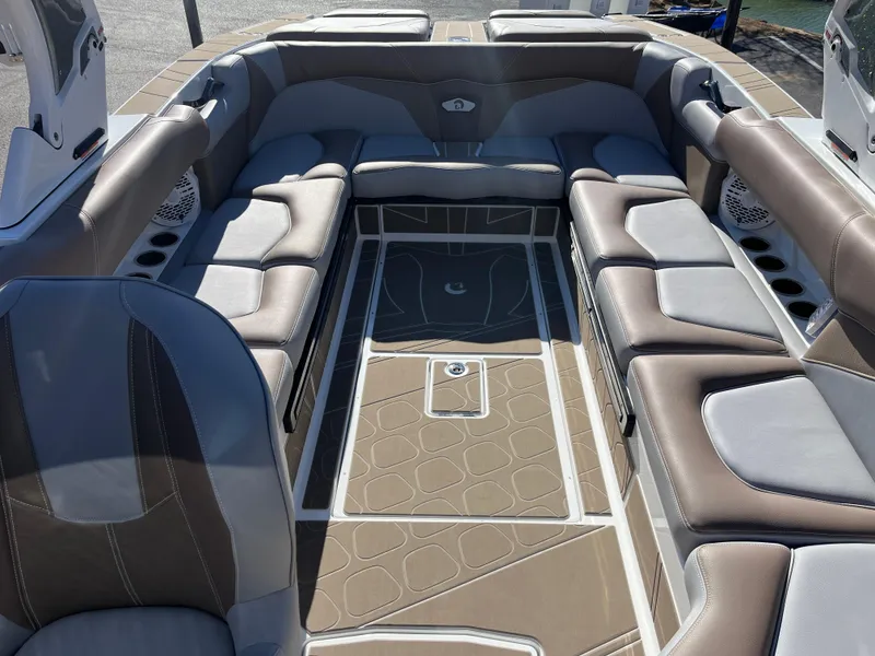 Slide: The Image of Luxurious interior of 2025 Centurion Fe25 boat with spacious seating and modern design. - 21