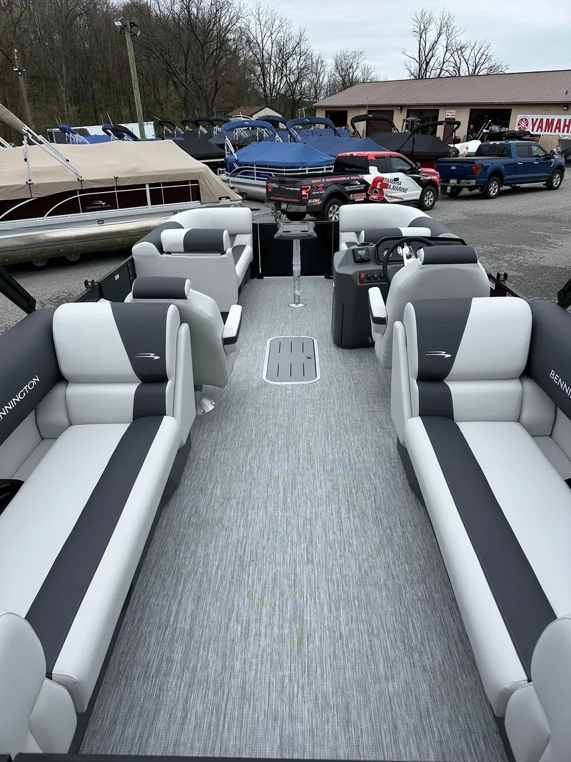 Slide: The Image of 2025 Bennington 22 SSR Quad Bench Tritoon with Yamaha F-150HP, spacious interior view. - 33