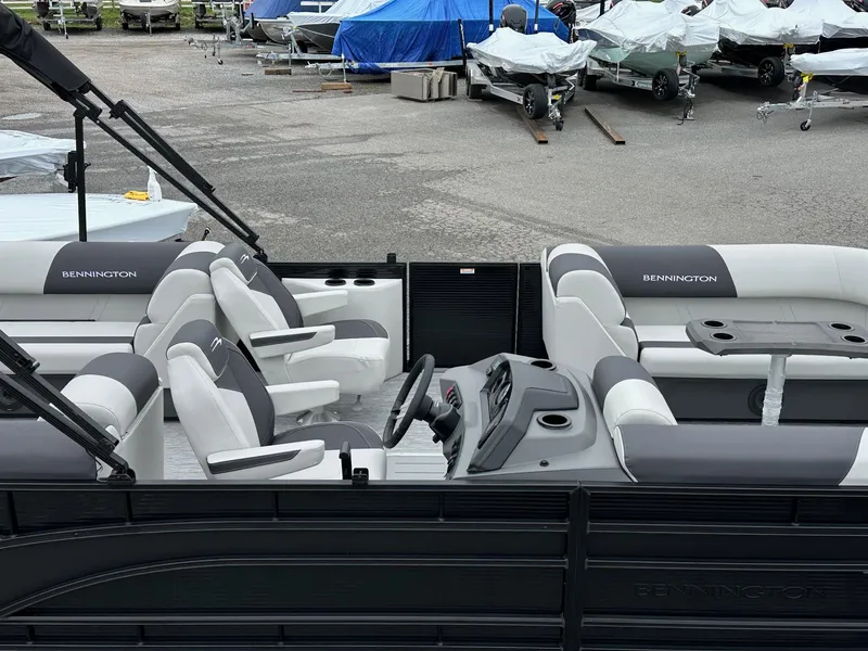 Slide: The Image of 2025 Bennington 22 SSR Quad Bench Tritoon interior with Yamaha F-150HP, in stock. - 34